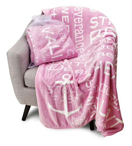 Bravery Inspirational Throw Blanket For Strength & Encouragement (Pink)