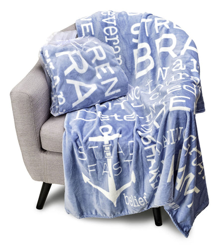Bravery Inspirational Throw Blanket For Strength & Encouragement (Blue)