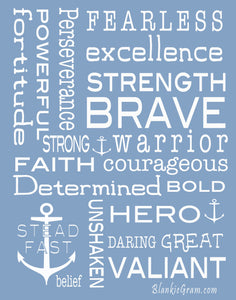 Bravery Inspirational Throw Blanket For Strength & Encouragement (Blue)